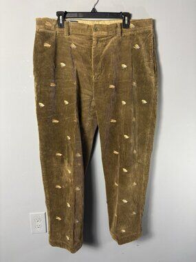 POLO Ralph Lauren Mens 38x28 Brown Embroidered Corduroy Pants Fly Fishing Lures